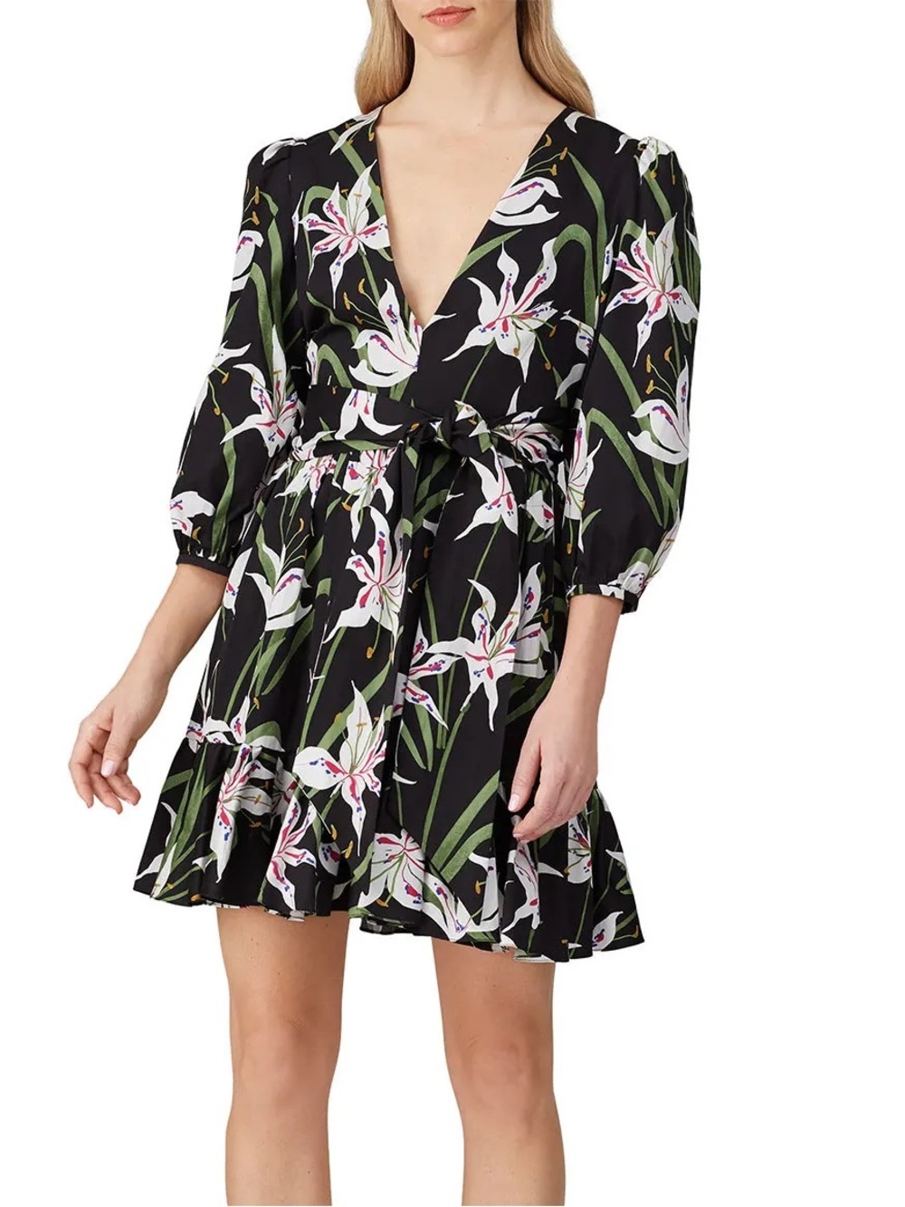 Borgo De Nor Anita Mini Dress Floral Tie-Waist Designer Cotton Luxury Size 14